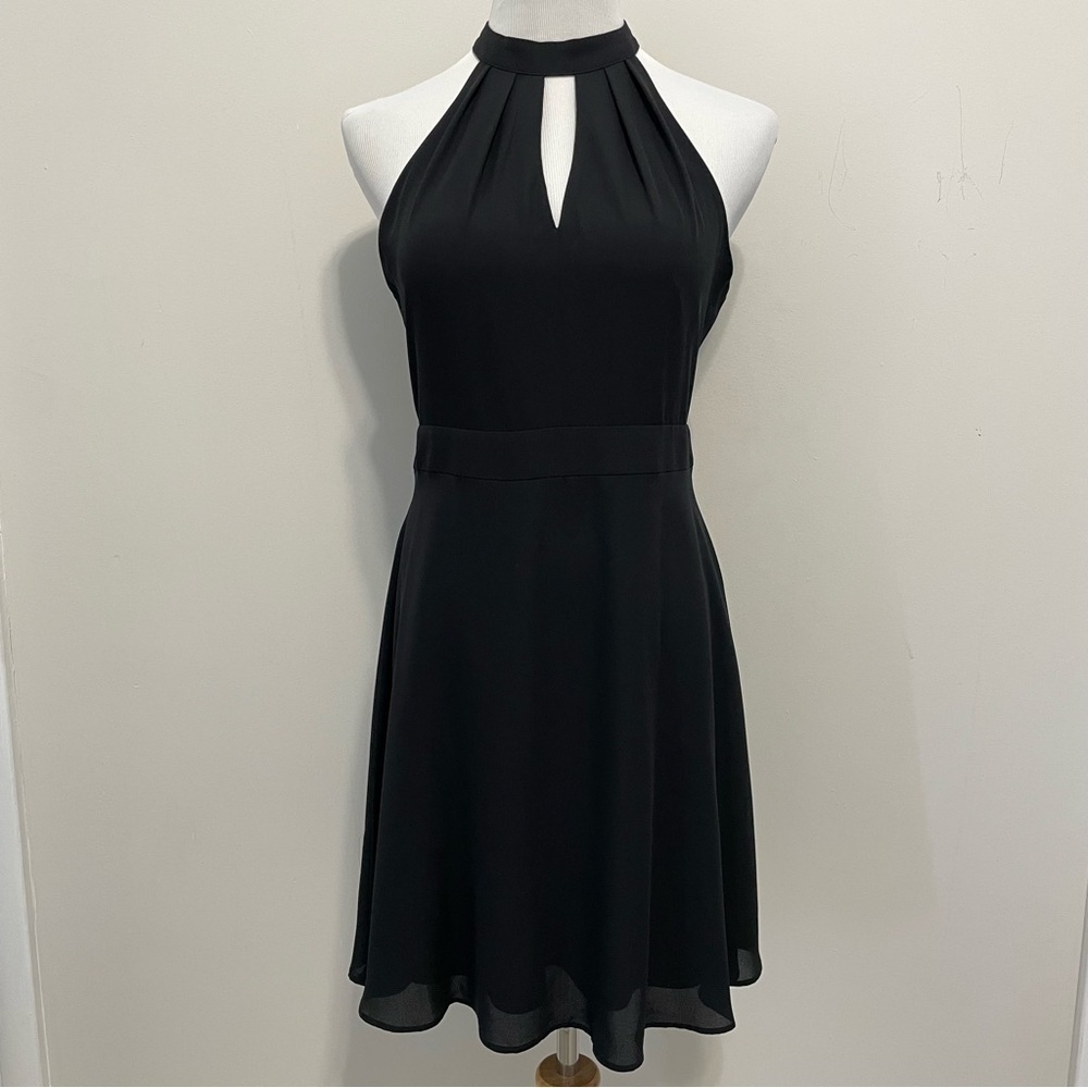 Express Black Fit and Flare Halter Cocktail Mini Dress Keyhole Front Size 8